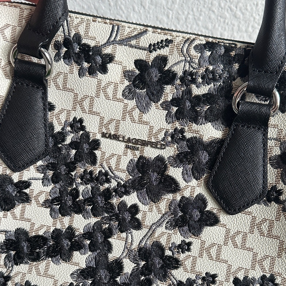 Karl Lagerfeld Black and Cream Floral Tote